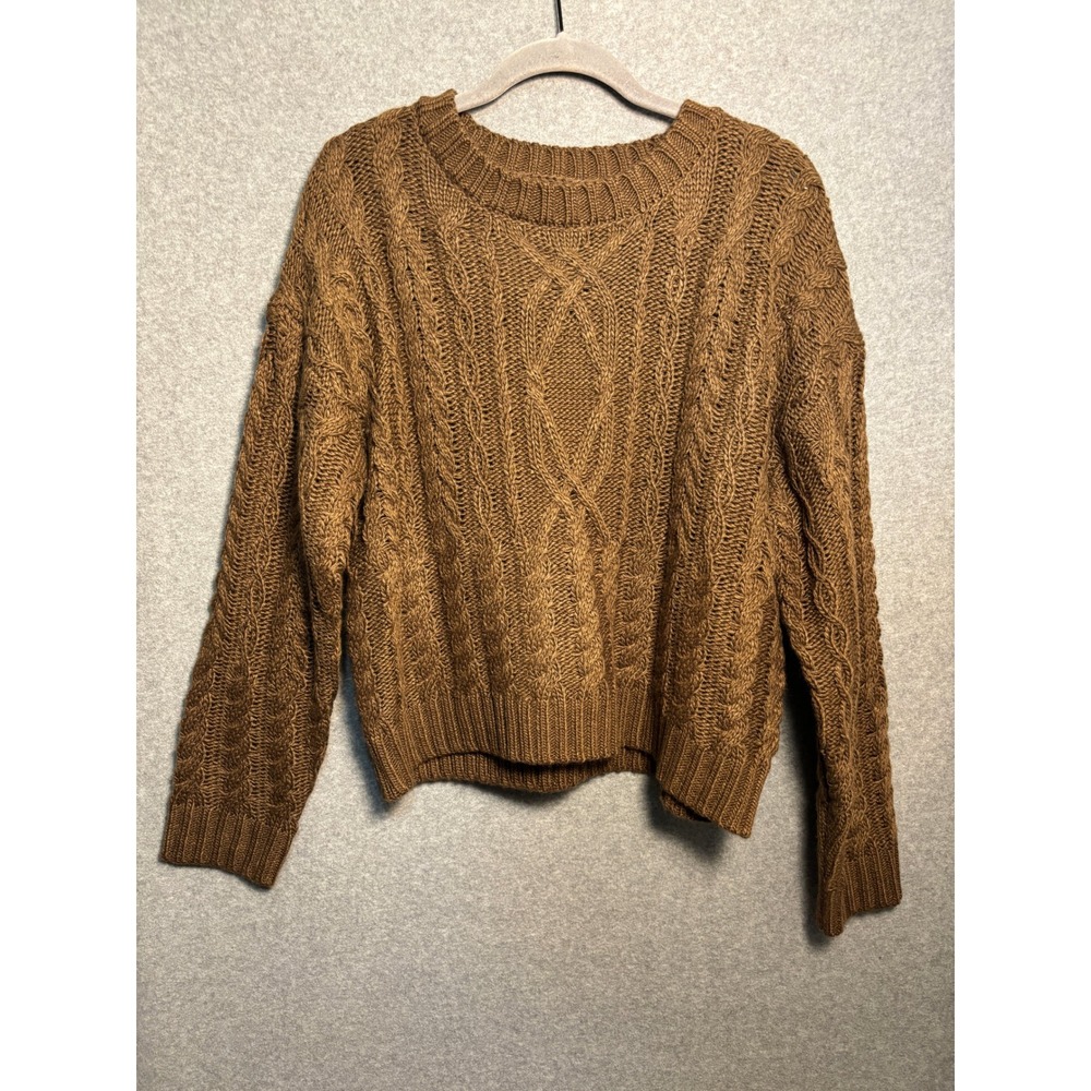 Pink Lily Cable Knit Sweater‎ Medium Brown Chunky Fisherman Cottagecore Cozy